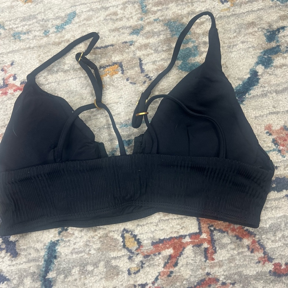 l*space Black Ribbed Longline Bralette with Adjustable Straps